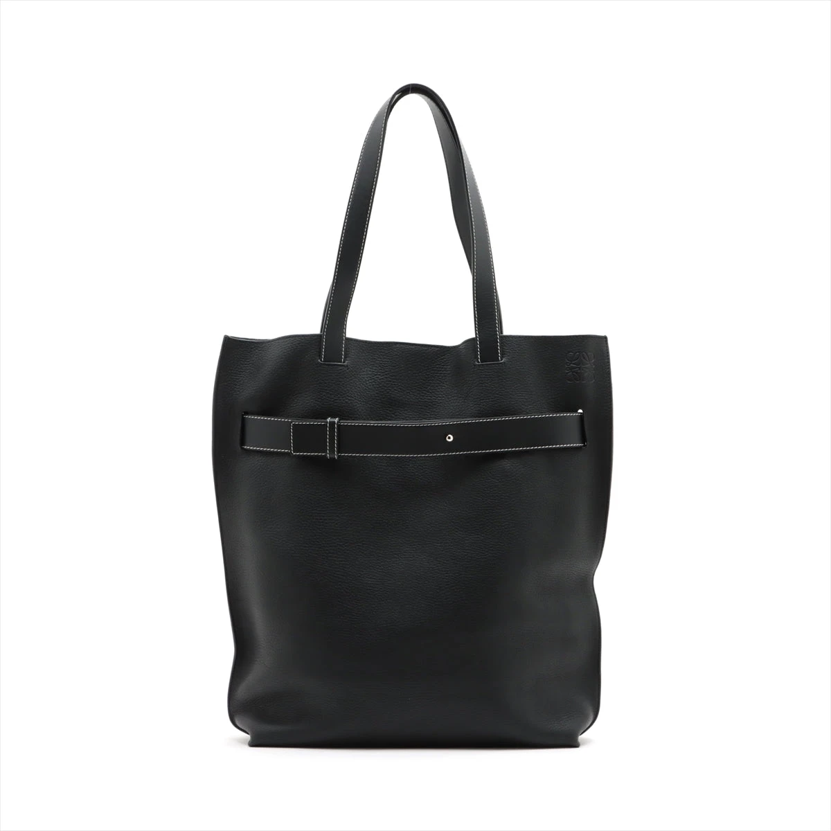 ロエベ ストラップバーティカル レザー トートバッグ ブラック