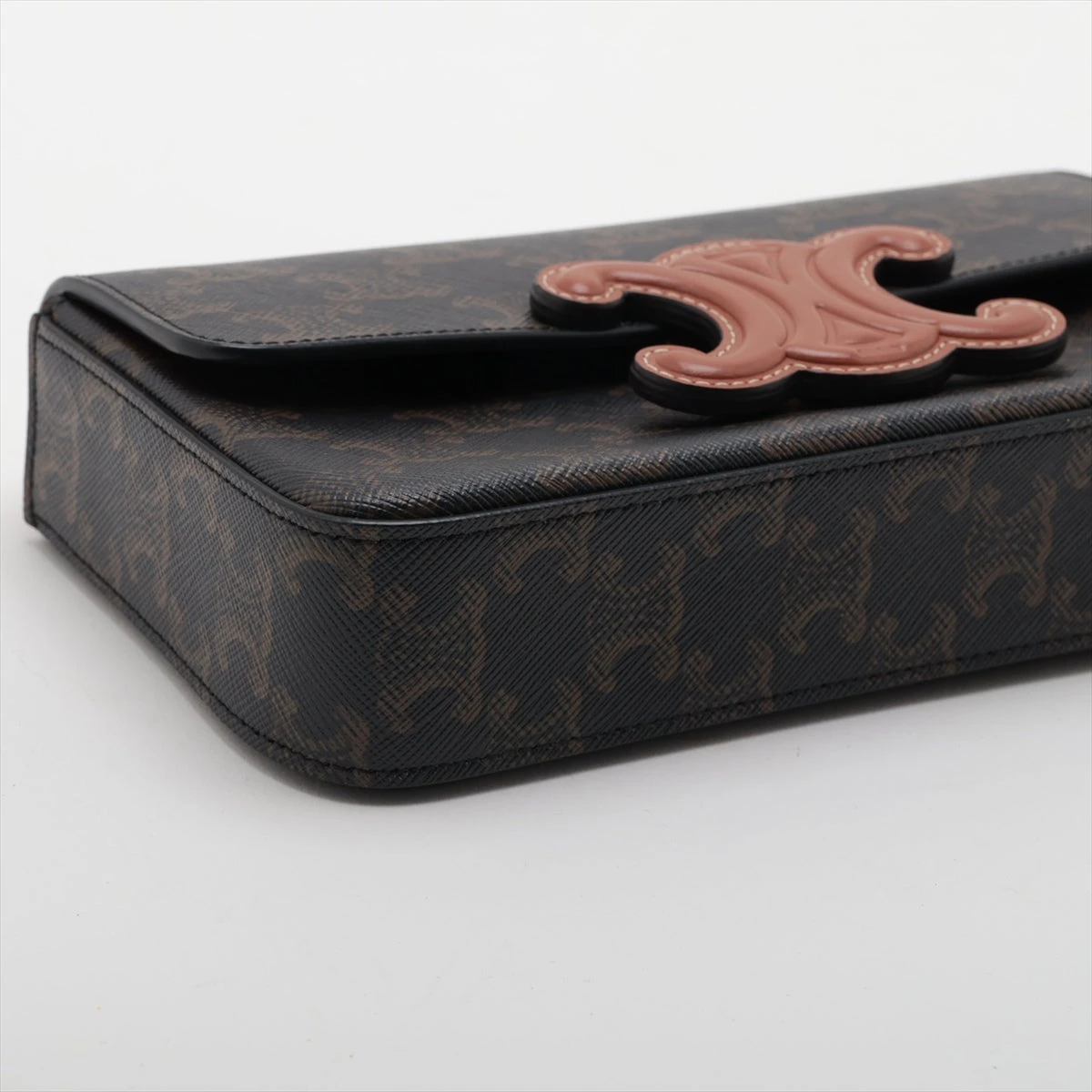 本物美品 セリーヌ トリオンフ ブラウン チェーンショルダーバッグ PVC