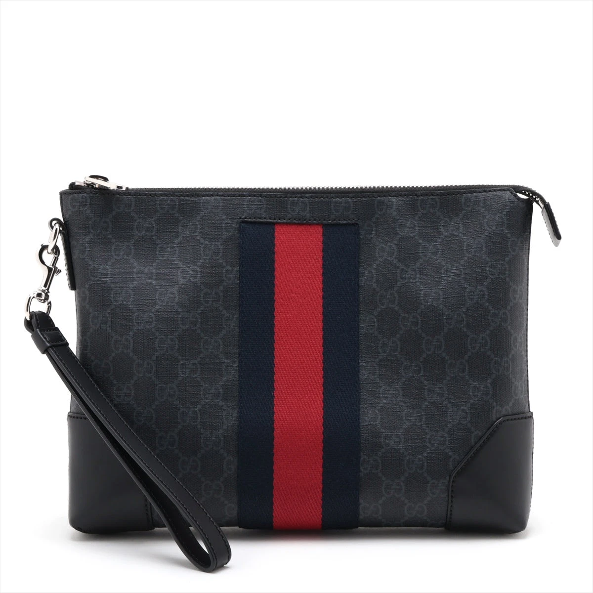 グッチ GGスプリーム PVC×レザー クラッチバッグ グレー 523603