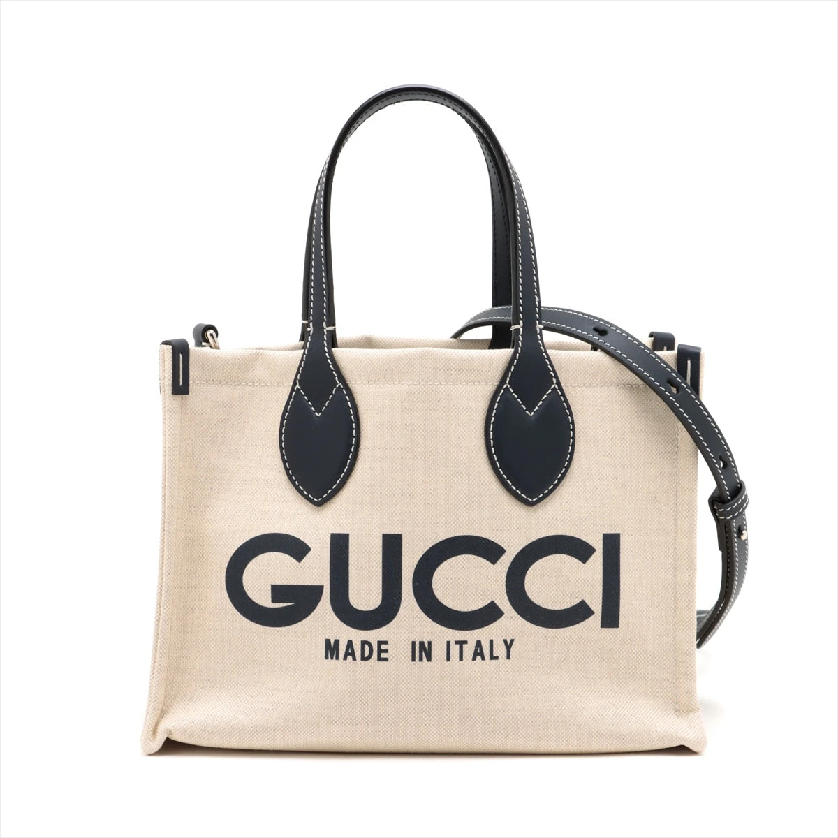 グッチ ロゴプリント キャンバス×レザー 2WAYトートバッグ ベージュ