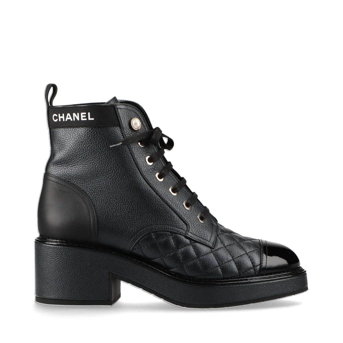 CHANEL【シャネル】パール装飾 ブラックショートブーツ 楽天市場】CHANEL シャネル ショートブーツ レースアップ