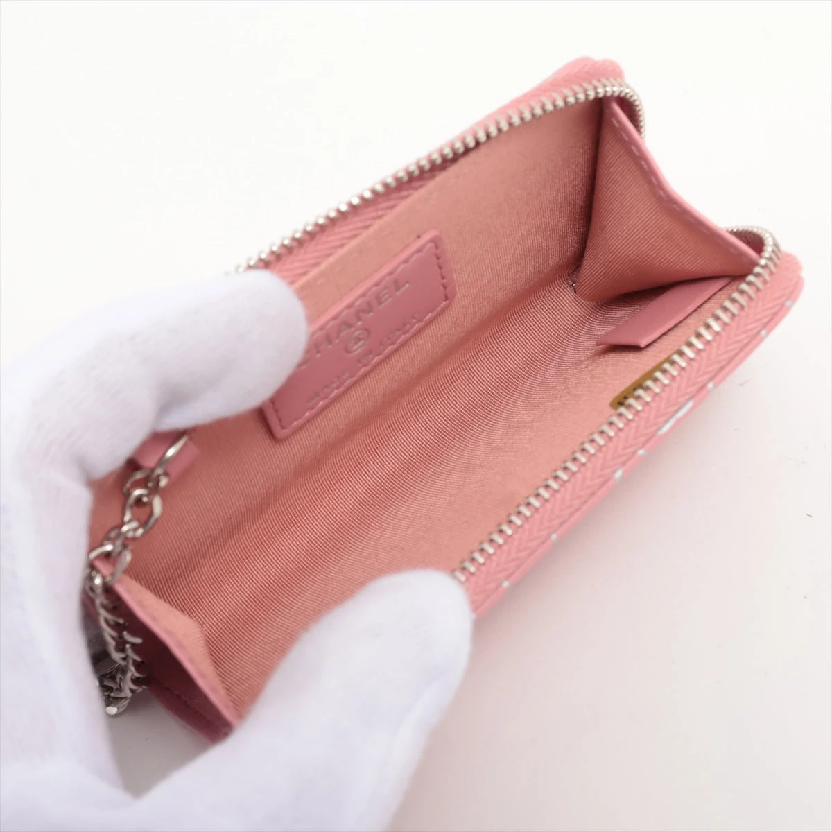 シャネル カメリア レザー コインケース ピンク シルバー金具 21