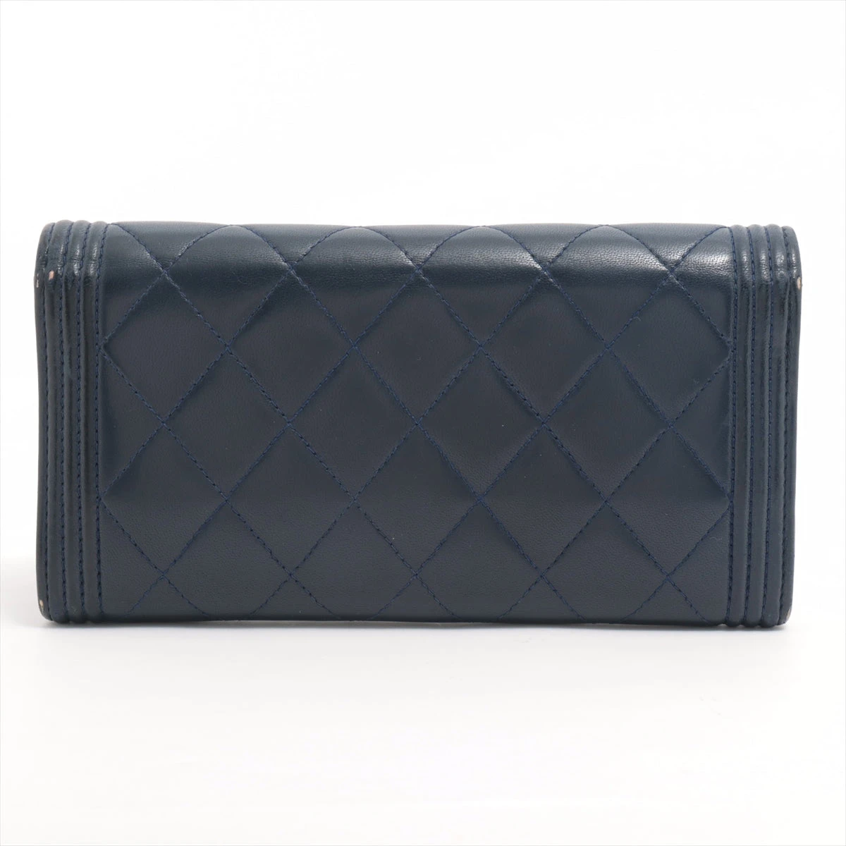 シャネル ボーイシャネル ラムスキン 財布 ネイビー ゴールド金具 21 