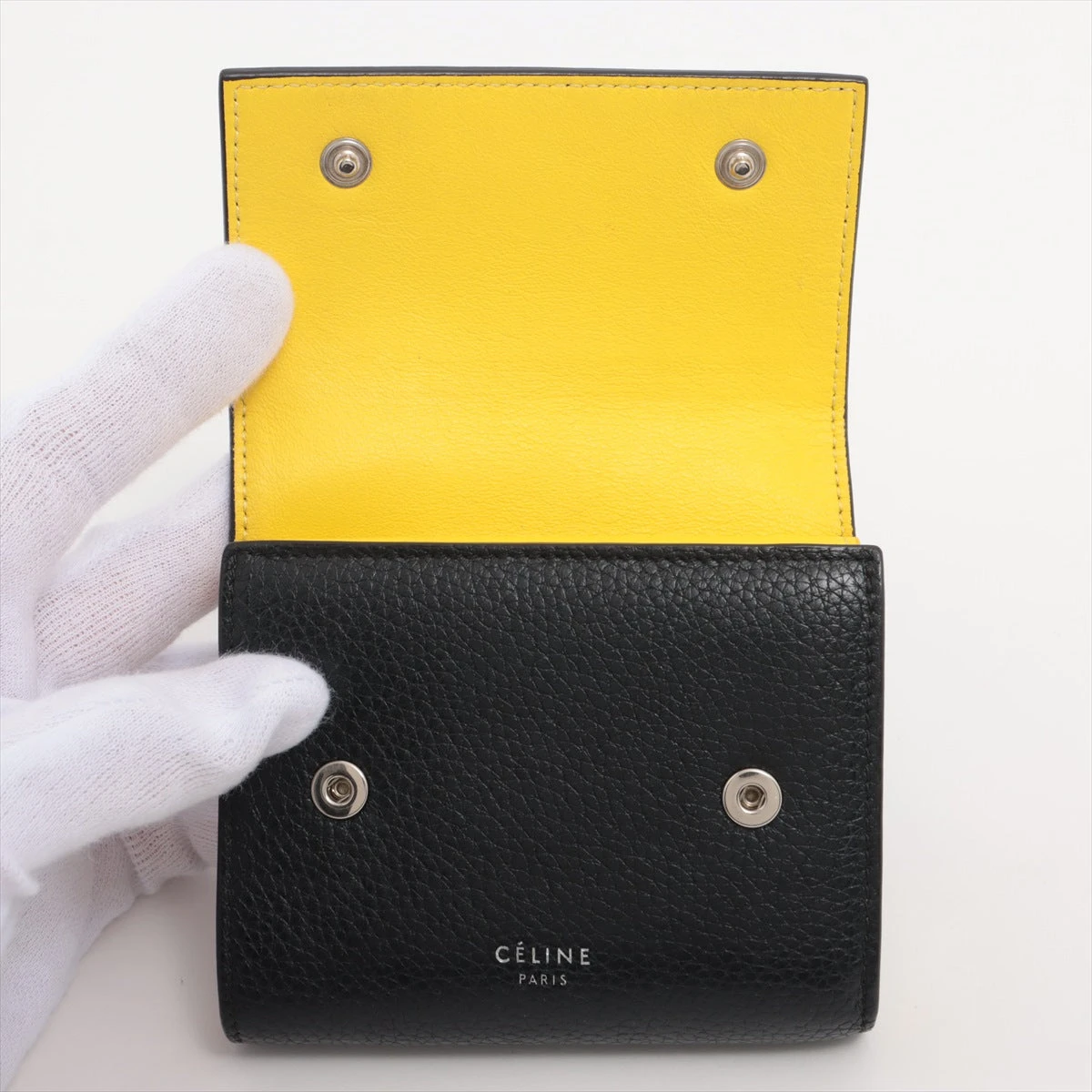 美品 CELINE スモールフォールデッド マルチファンクション イエロー セリーヌ スモールフォールデッド マルチファンクション レザー