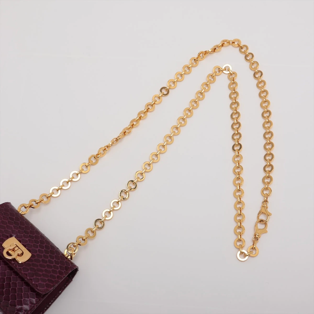 フェラガモ パイソン チェーンショルダーバッグ パープル 214771