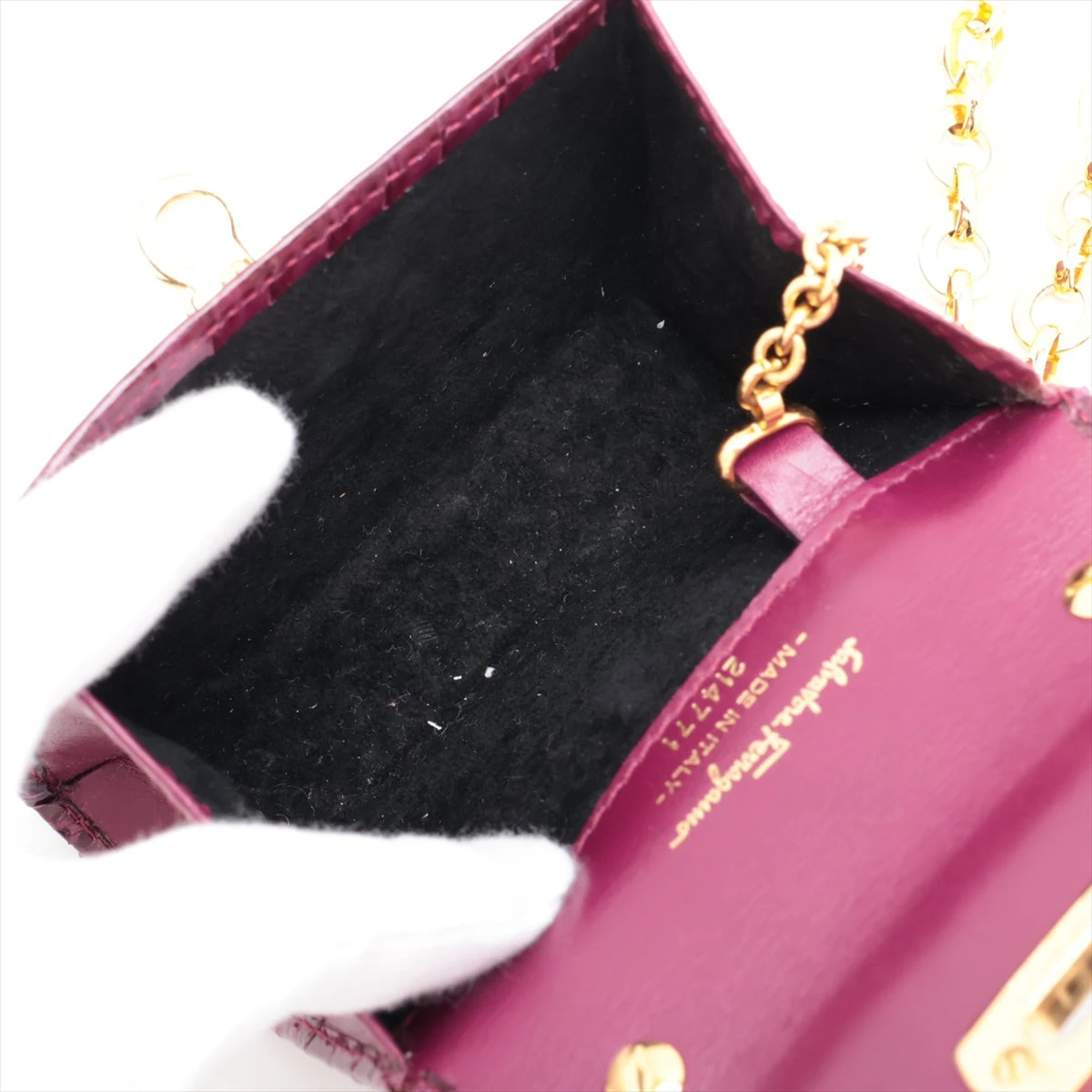 フェラガモ パイソン チェーンショルダーバッグ パープル 214771