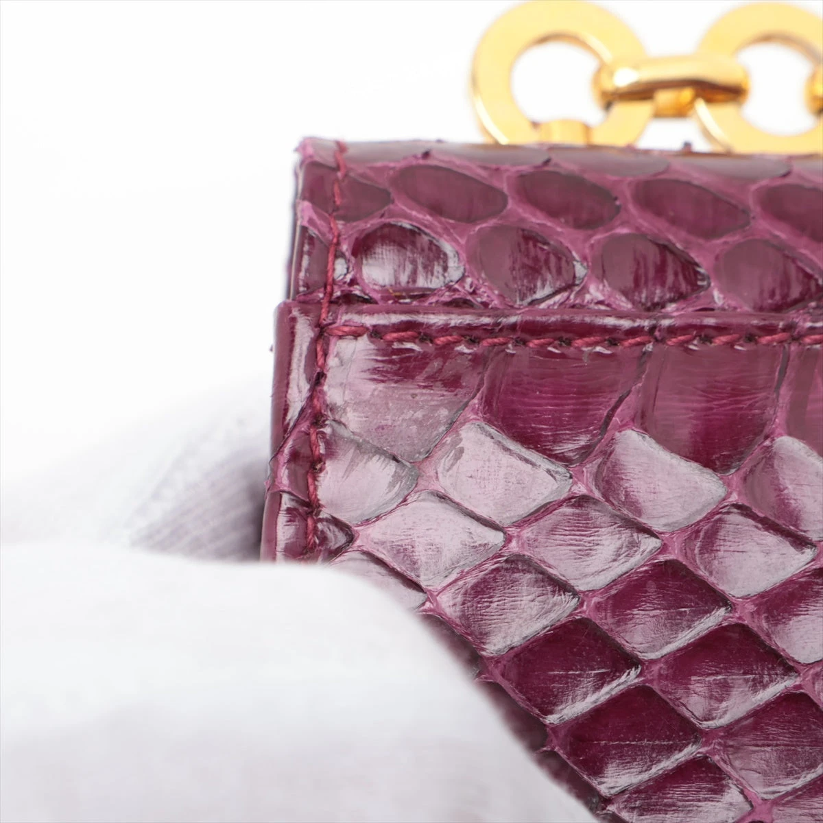 フェラガモ パイソン チェーンショルダーバッグ パープル 214771