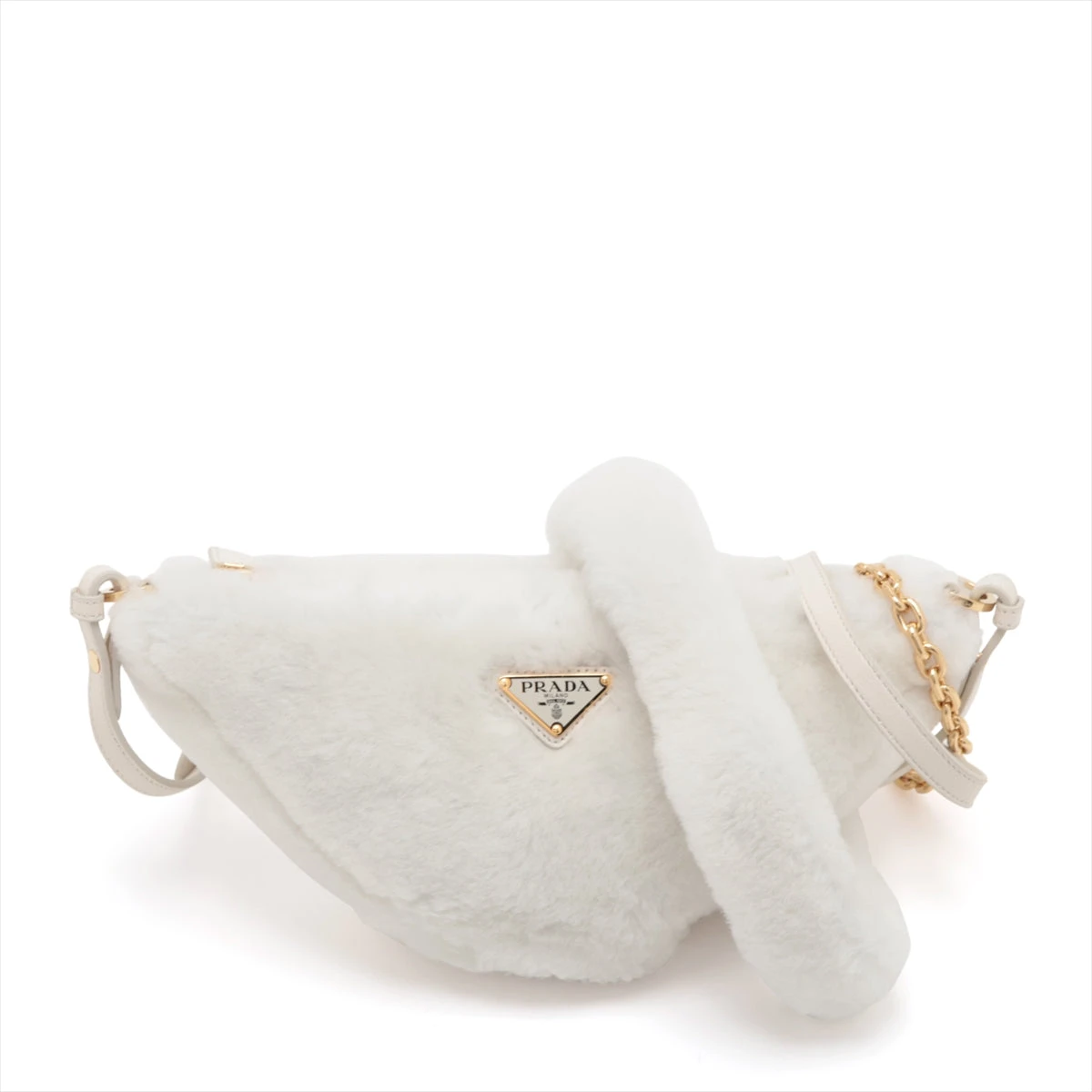 プラダ トライアングル ファー 2WAYショルダーバッグ ホワイト 1BC543