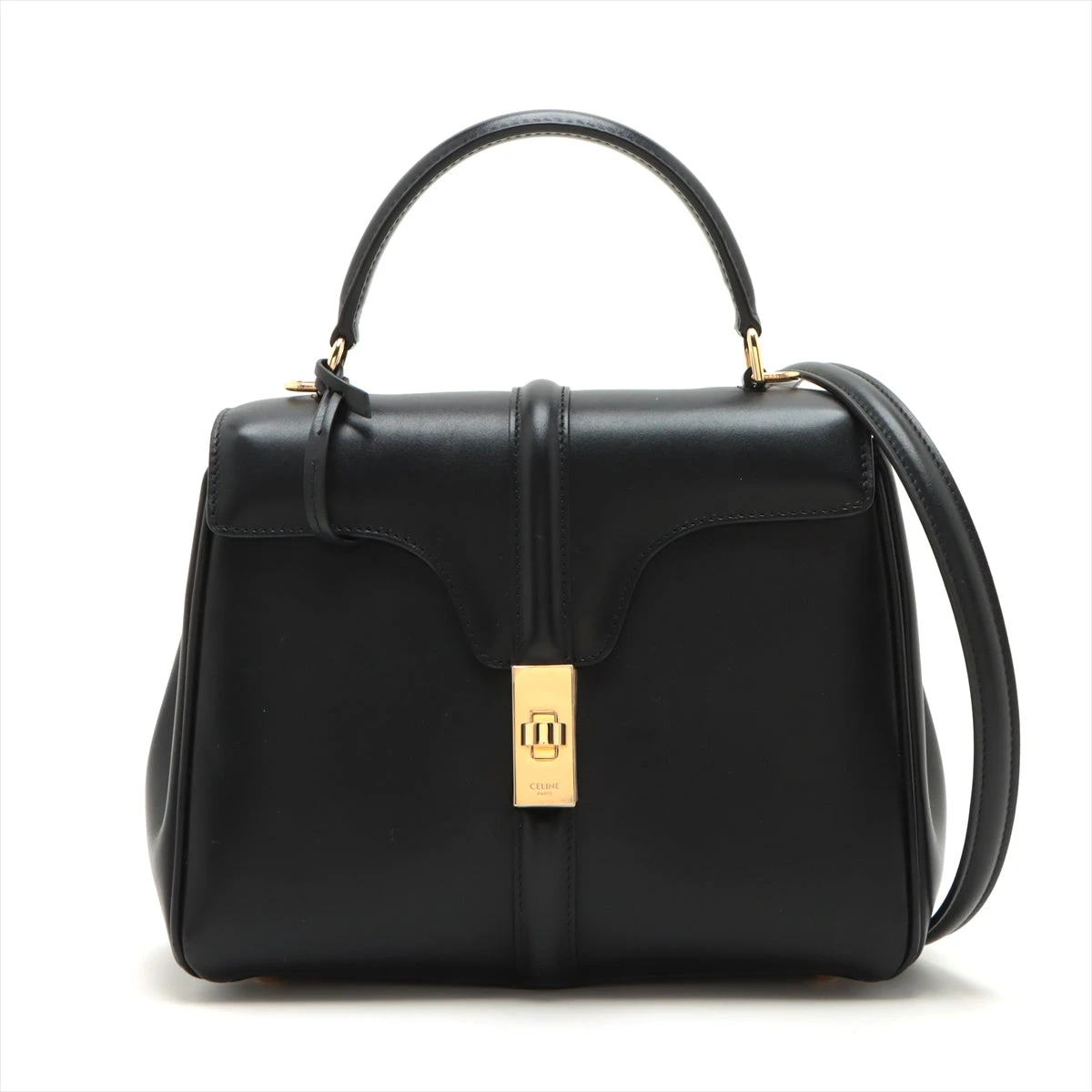 CELINE 16 スモール 2WAYハンドバッグ ブラック セリーヌ 16セーズ ミニ レザー 2WAYハンドバッグ ブラック