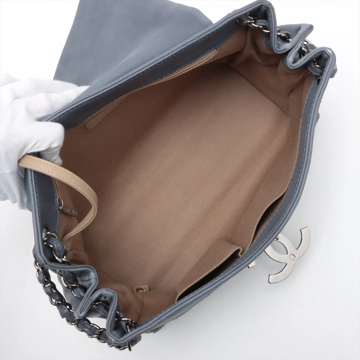 シャネル ワイルドステッチ レザー チェーンショルダーバッグ ブルー