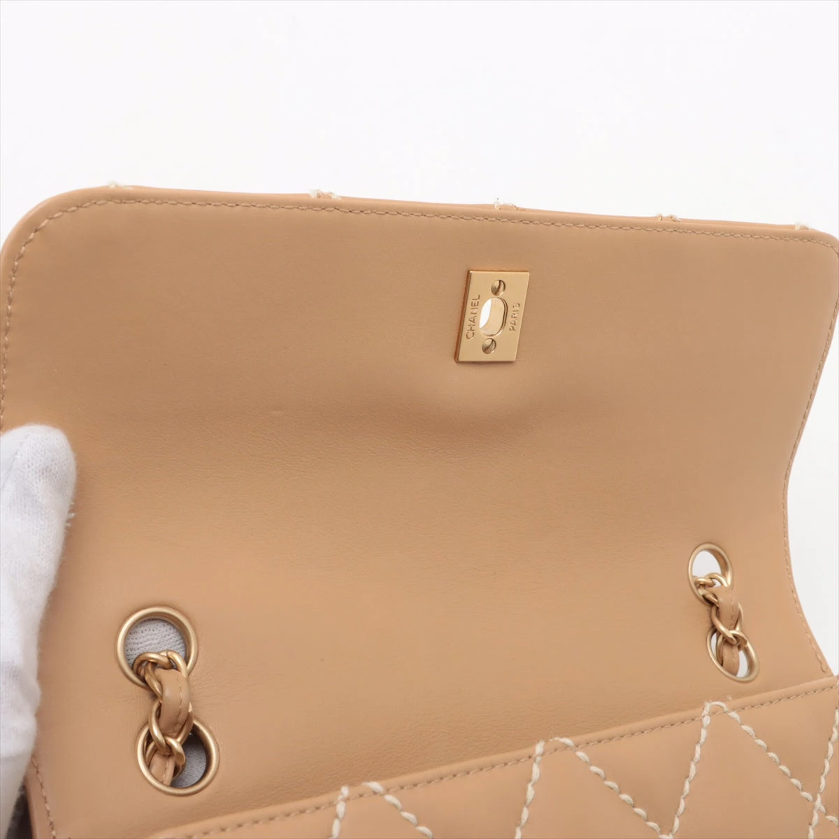 ★美品★ シャネル シェブロン ダブルチェーンバッグ ベージュ ゴール シャネル シェブロン Vステッチ チェーンショルダーバッグ A92087
