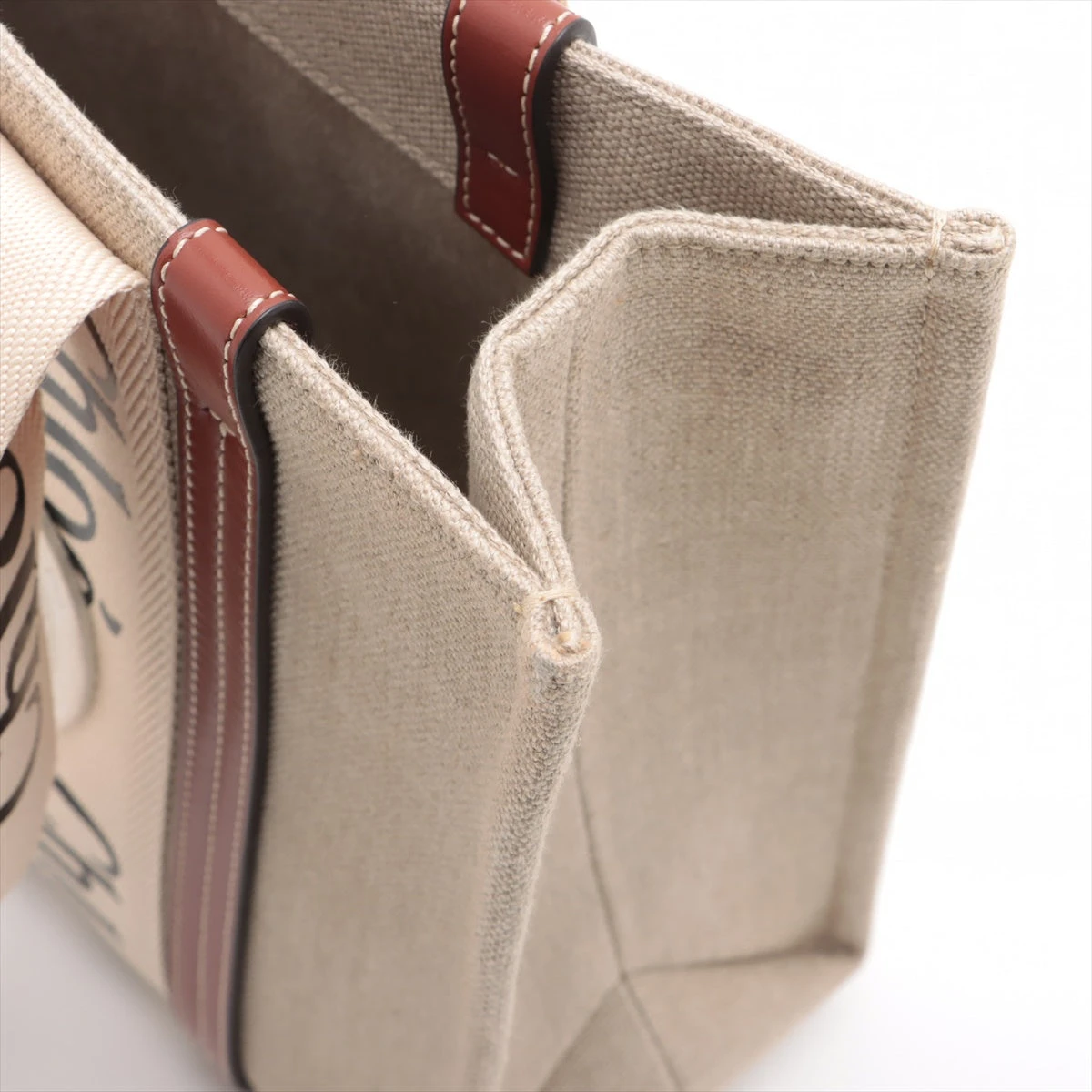 クロエ ウッディ ミディアム キャンバス×レザー ハンドバッグ ブラウン