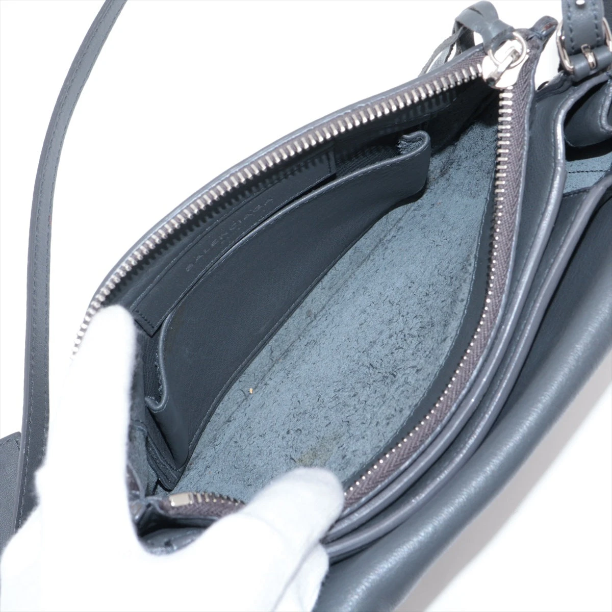 バレンシアガ ペーパートリプル レザー ショルダーバッグ グレー