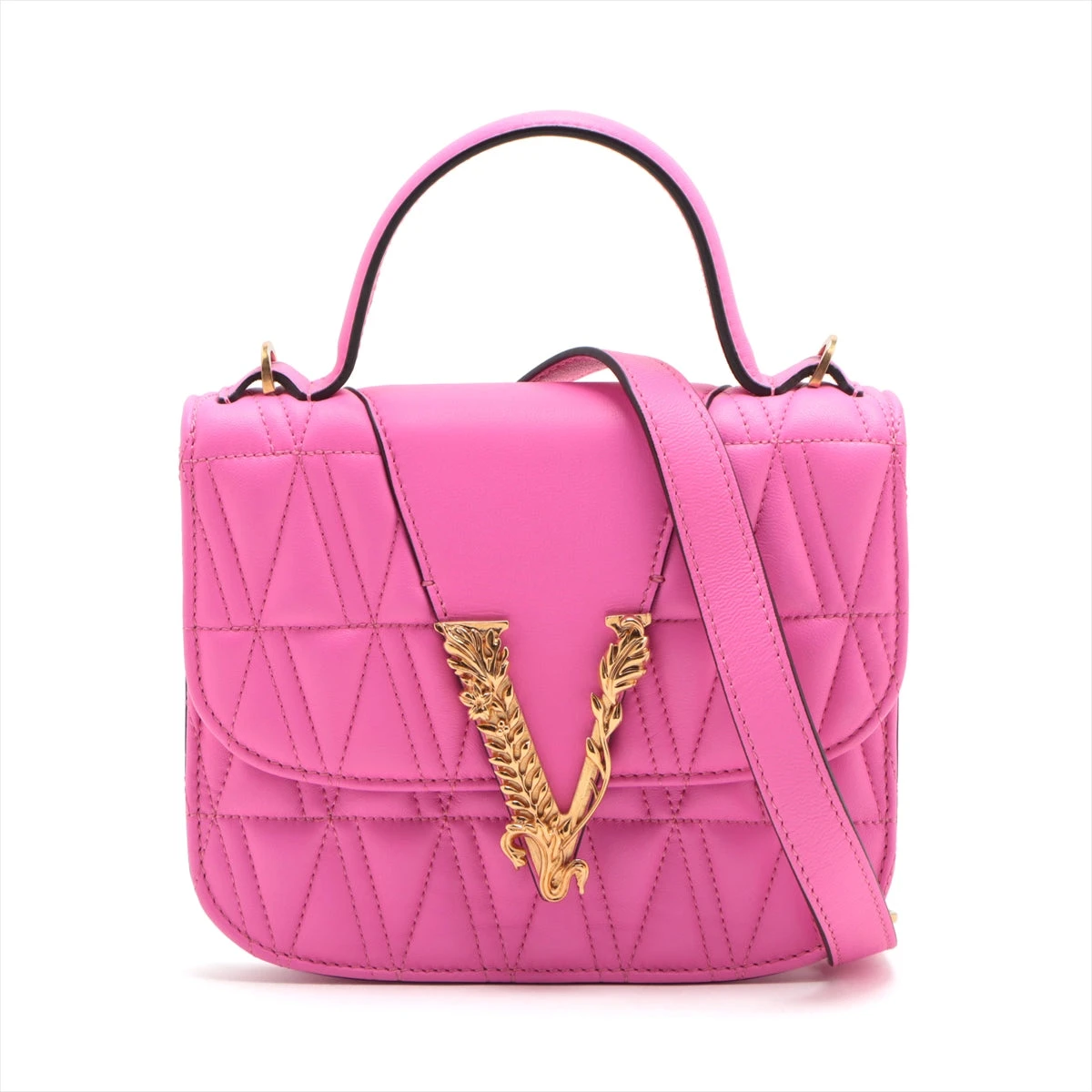 ピンクレザー2WAYバッグ ヴェルサーチ ヴィルトゥス レザー 2WAYハンドバッグ ピンク