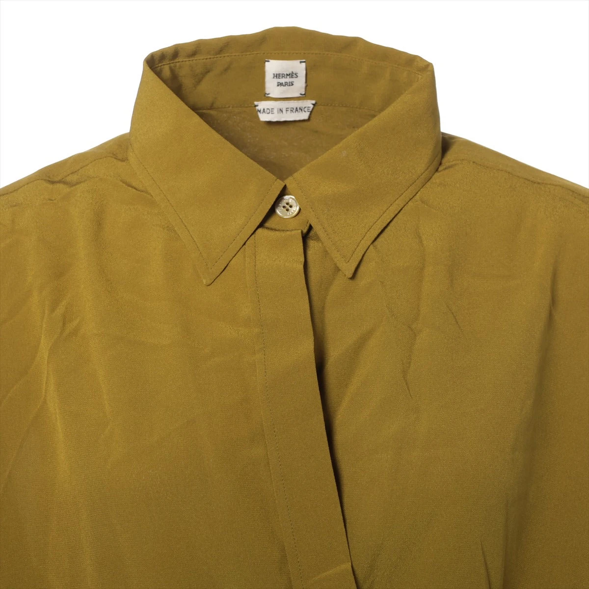 エルメス シルク シャツ 42 レディース カーキ AP077103｜中古