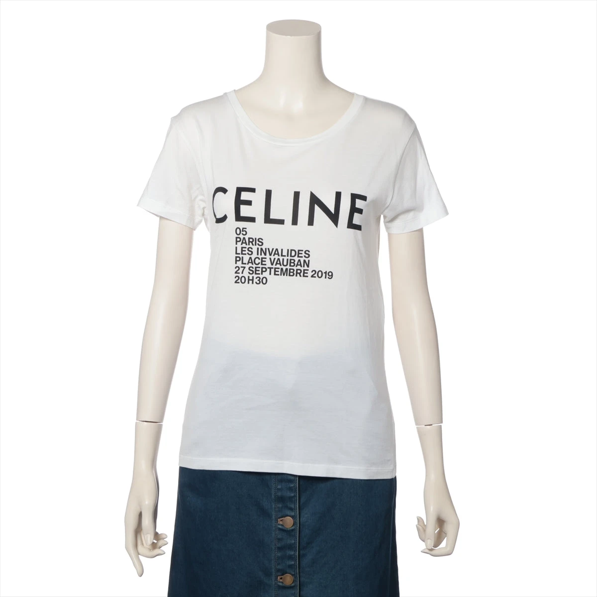 ［VINTAGE] CELINE コットン Tシャツ XS レディース★ABランク セリーヌ コットン Tシャツ XS レディース ホワイト 2X314864J