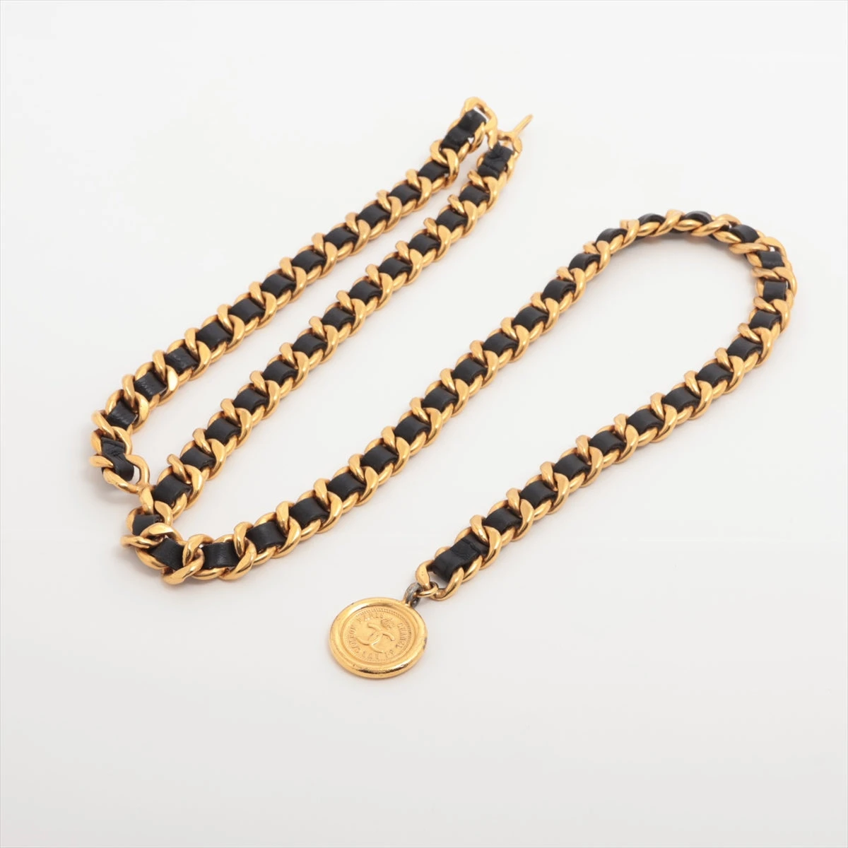 シャネル ココマーク 95P チェーンベルト GP×レザー ブラック