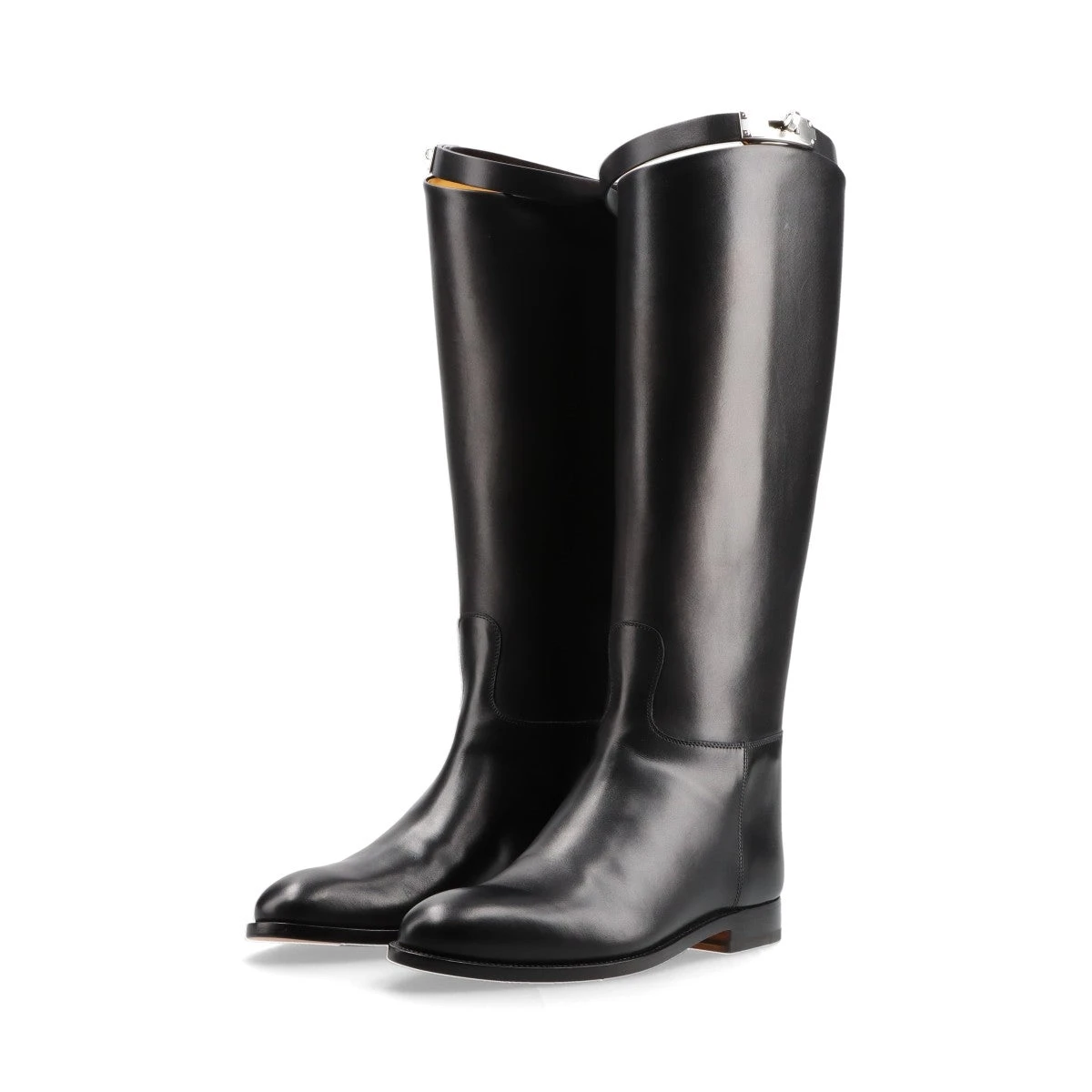 エルメス ジャンピング レザー ロングブーツ 39 レディース ブラック