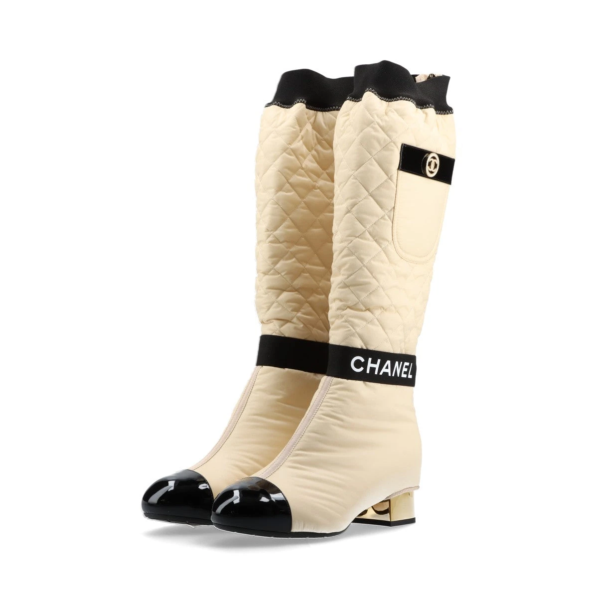 CHANEL シャネル ブーツ ベージュ 4100124G0019 シャネル ココマーク マトラッセ パテント×ナイロン ブーツ 37.5