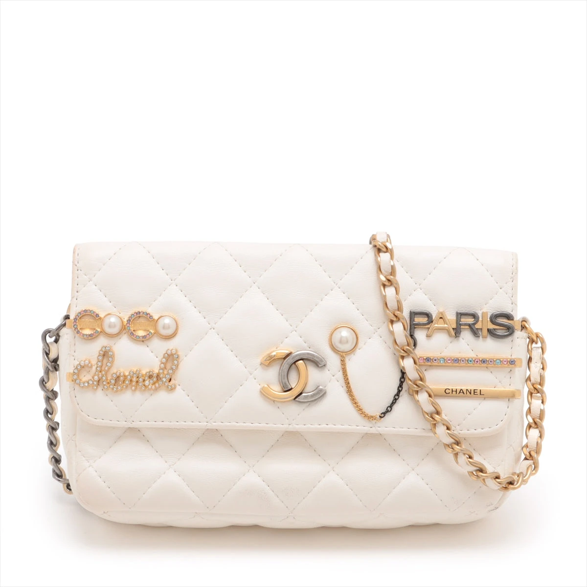 シャネル マトラッセ ラムスキン チェーンショルダーバッグ パール  
