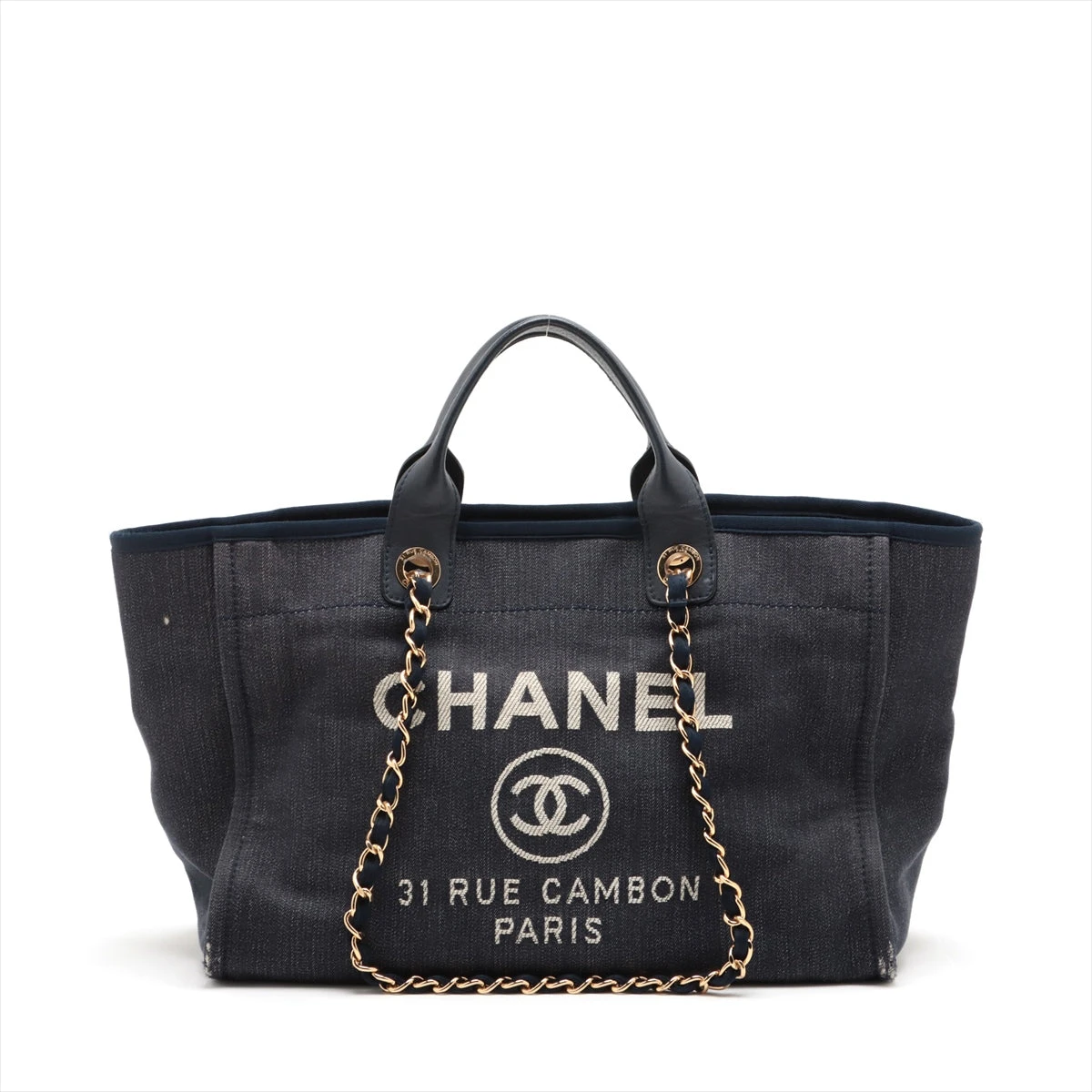 シャネル ドーヴィルMM デニム チェーントートバッグ ネイビー