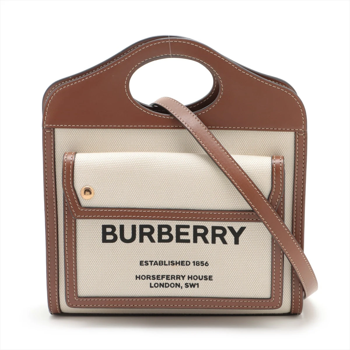 BURBERRY ブラウン 2WAYハンドバッグ バーバリー ミニツートン キャンバス×レザー 2WAYハンドバッグ