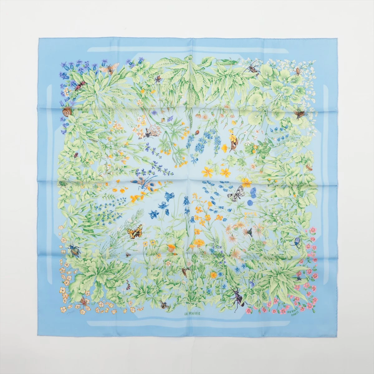 ☘️美品☘️ HERMES　草原　LA PRAIRIE　カレ90 ライトブルー 6685076134489.webp