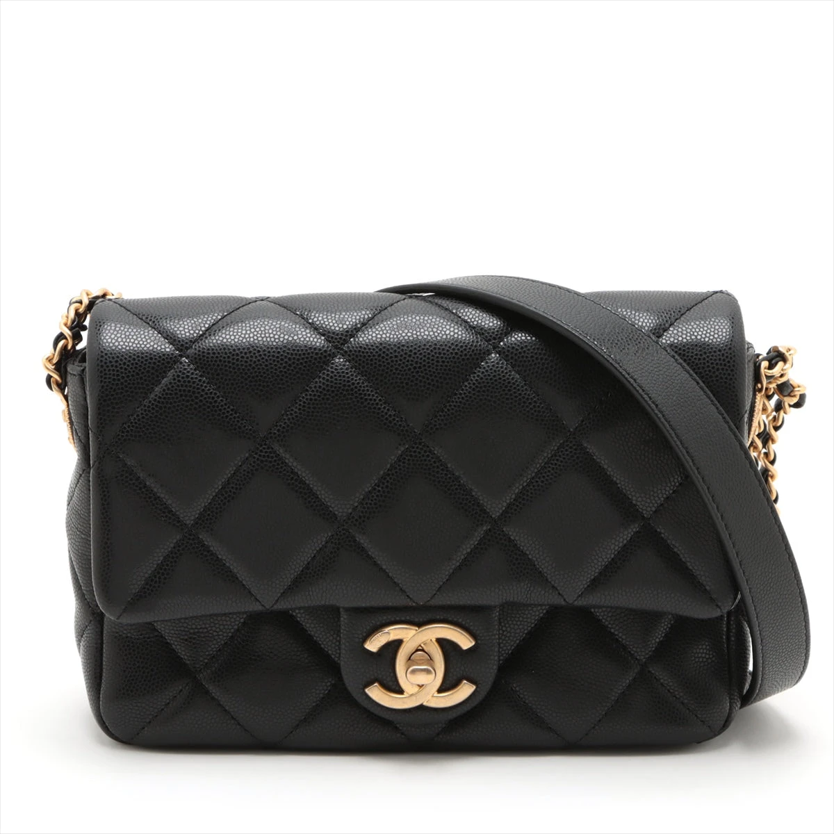 【CHANEL】＼iPhoneも入る／マトラッセ ブラック ゴールド金具 シャネル マトラッセ キャビアスキン iPhoneケース ブラック