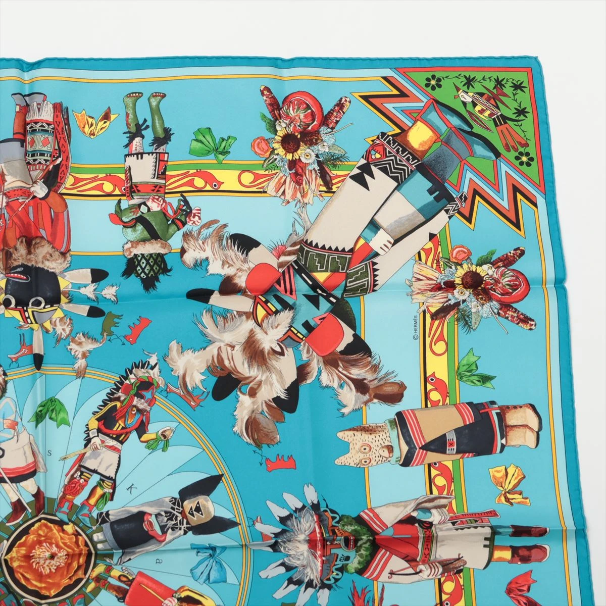 HERMES カレ90 カチナ ブルー スカーフ エルメス エルメス カレ90 Kachinas カチナ スカーフ シルク ブルー