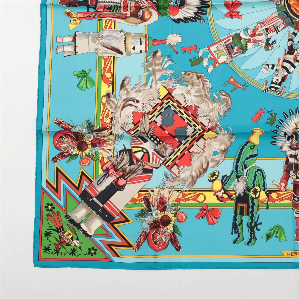 エルメス カレ90 Kachinas カチナ スカーフ シルク ブルー