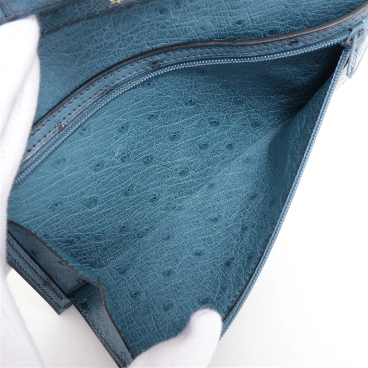 エルメス ベアン オーストリッチ 財布 ブルー ゴールド金具 □A:1997年