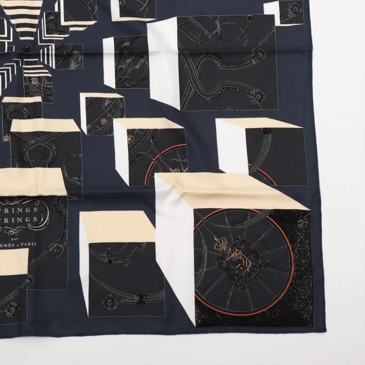 エルメス カレ90 SPRINGS SPRINGS スカーフ シルク ブラック