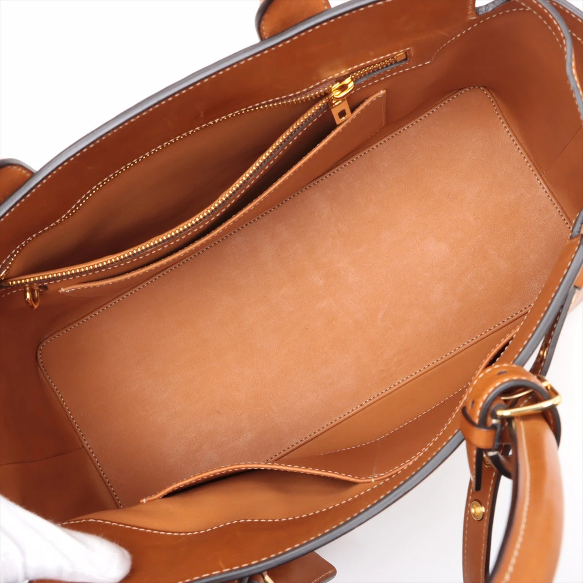 セリーヌ コンティ レザー トートバッグ ブラウン A2951672｜中古