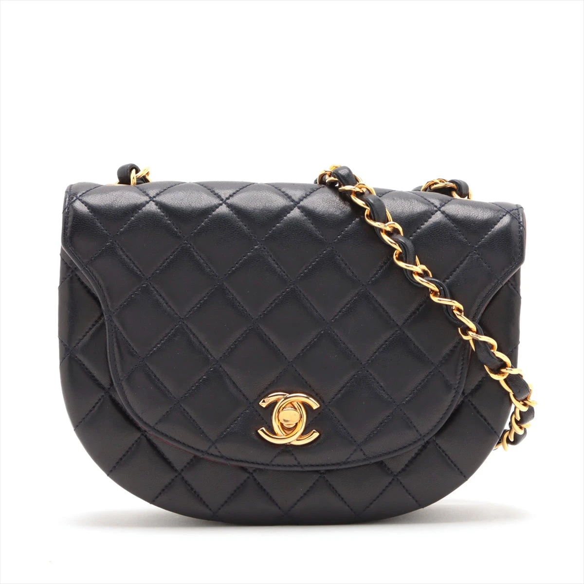 CHANEL / ハーフムーン チェーンショルダーバッグ ラムスキン ネイビー