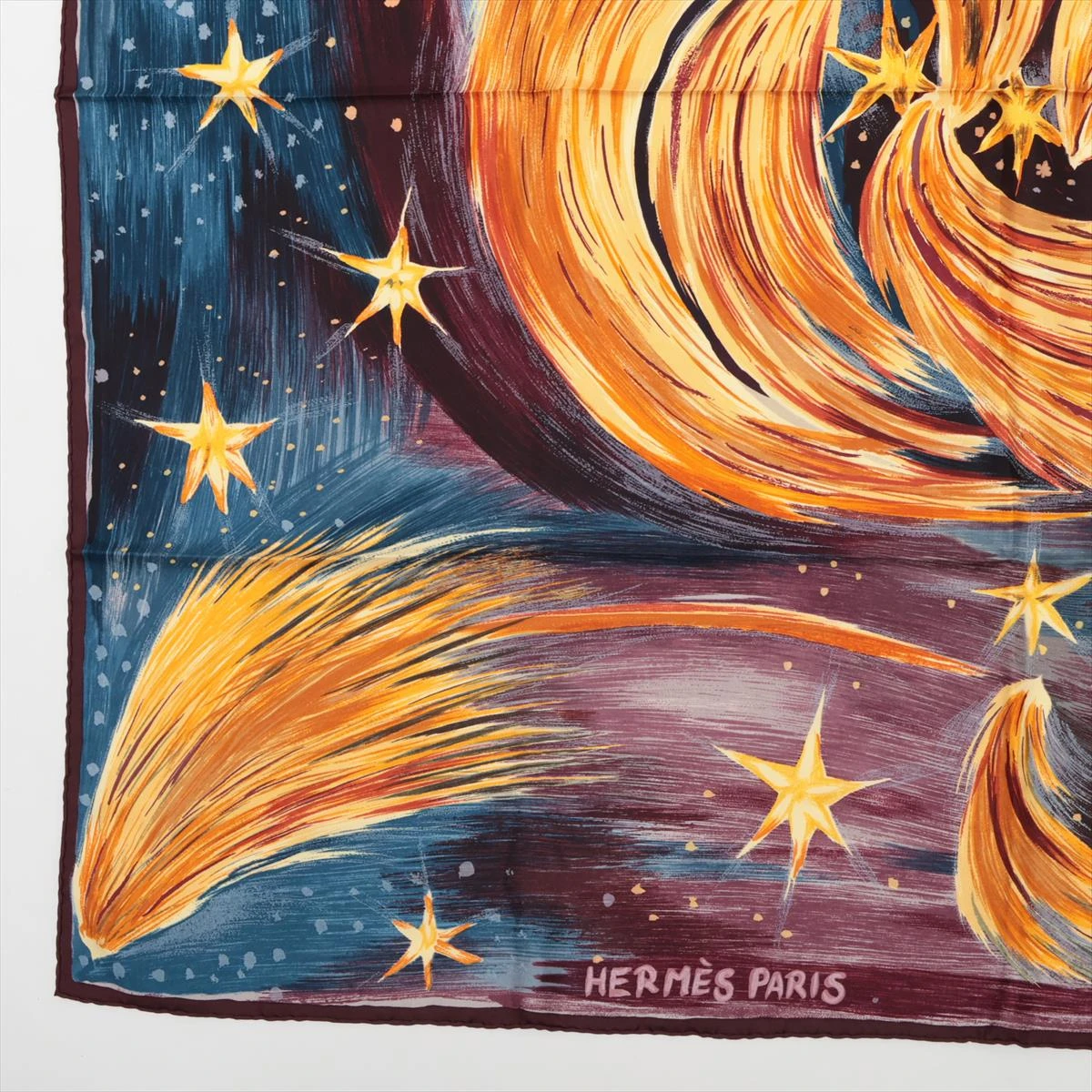 HERMES エルメス 天の火FEUX DU CIELスカーフカレ90 箱付き エルメス カレ90 FEUX DU CIEL 天の火 スカーフ シルク ボルドー