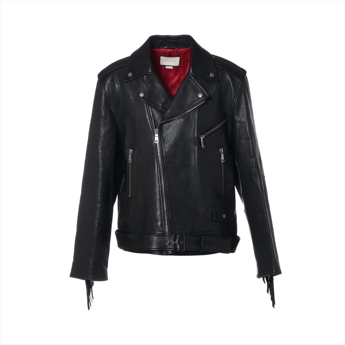 グッチ ミケーレ期 ラムスキン レザージャケット 54 ブラック×レッド
