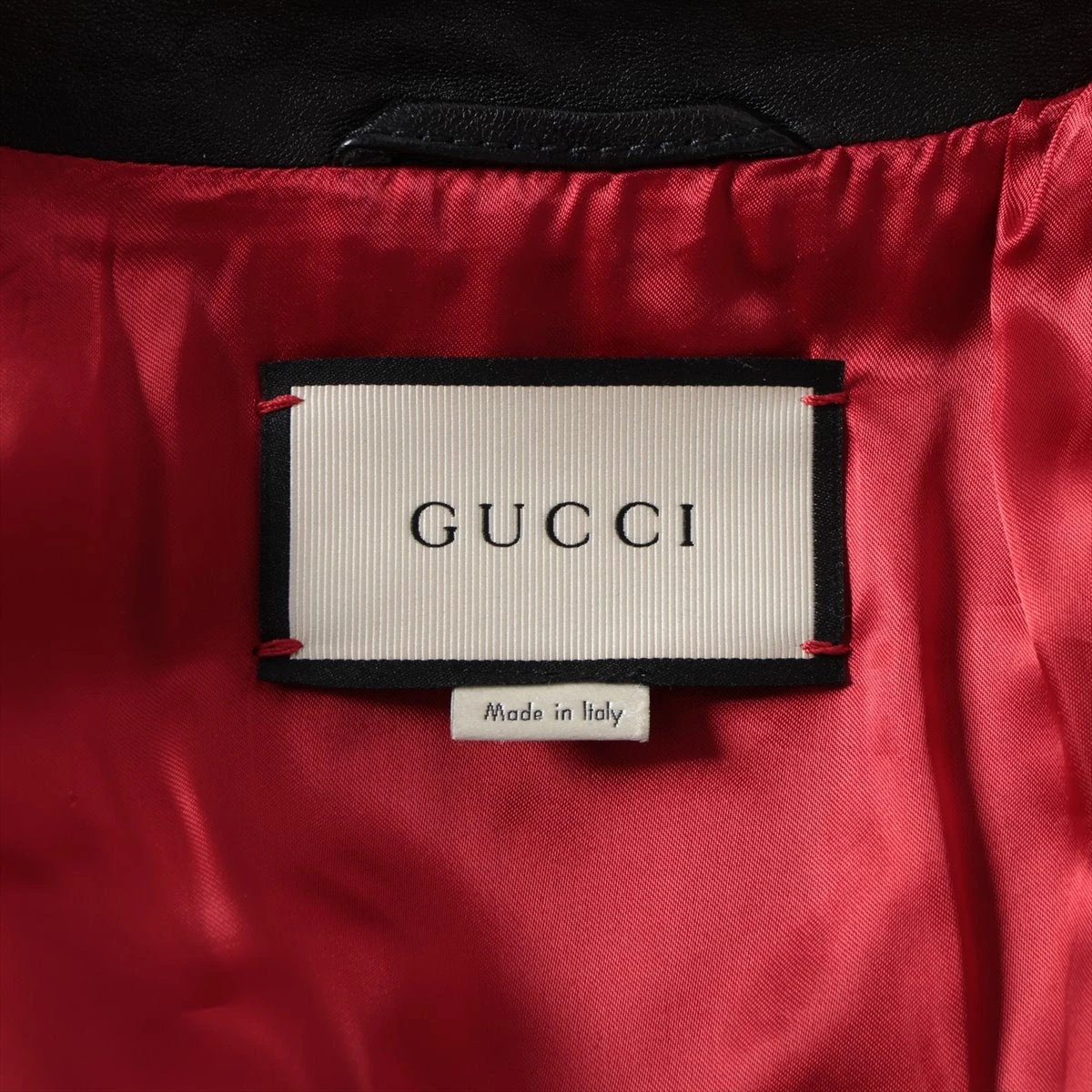 グッチ ミケーレ期 ラムスキン レザージャケット 54 ブラック×レッド