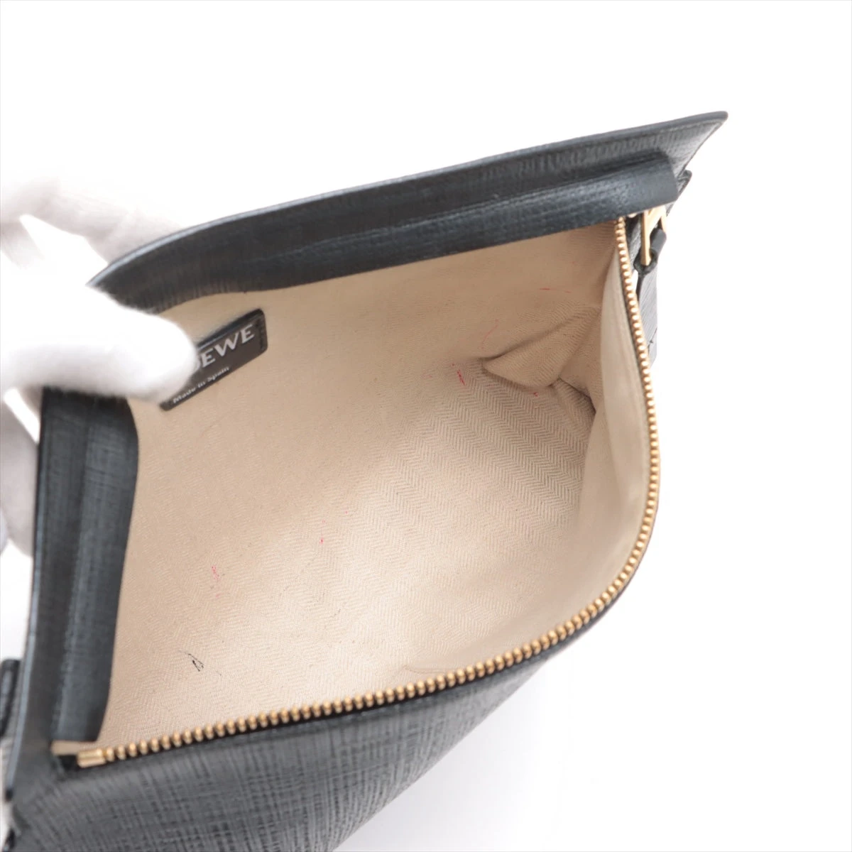 ロエベ Tポーチ レザー クラッチバッグ ネイビー A2956500｜中古