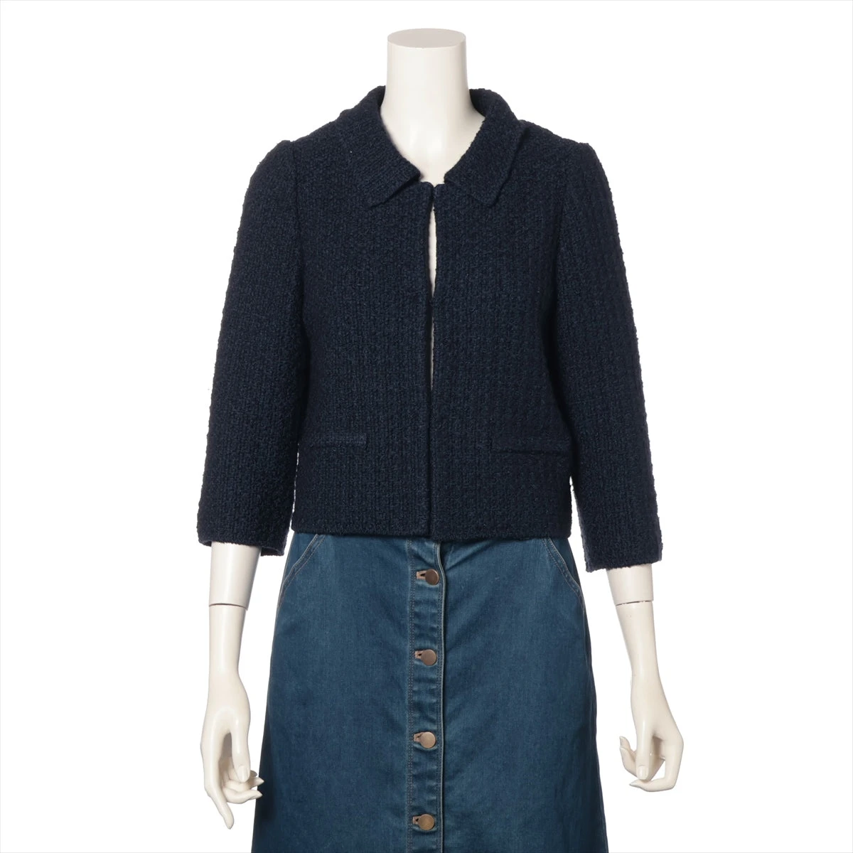 美品☆FOXEY/フォクシー ジャケット ネイビー ウールBLEND 40