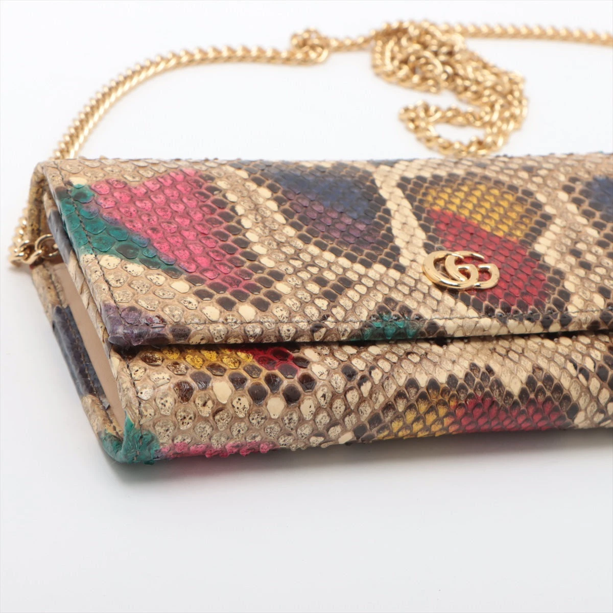 希少!即納!GUCCI GG マーモント パイソン チェーンウォレット グッチ GGマーモント パイソン チェーンウォレット マルチカラー
