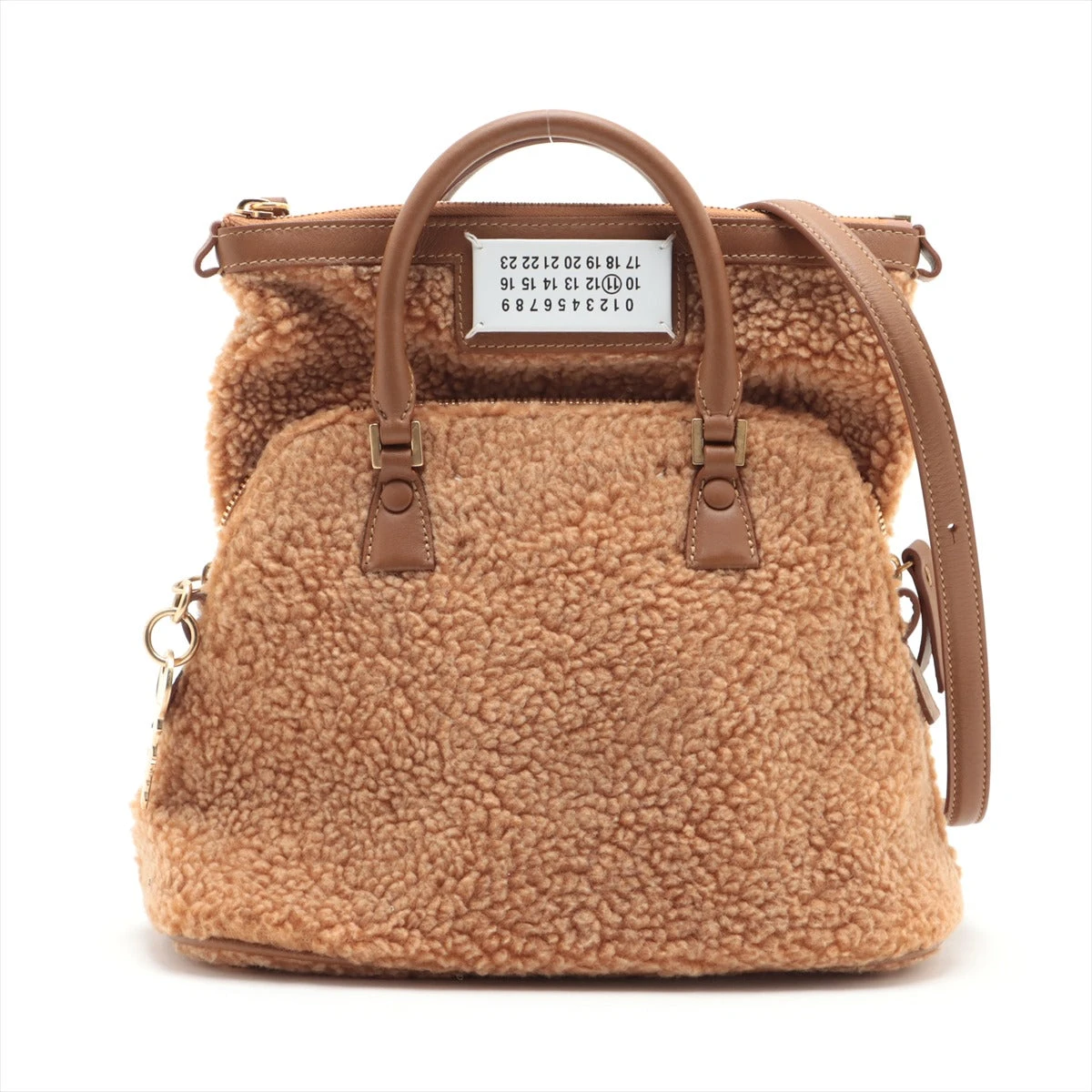 【美品】メゾンマルジェラ 5AC エコファー×レザー ベージュ メゾンマルジェラ 5AC エコファー×レザー 2WAYハンドバッグ ブラウン