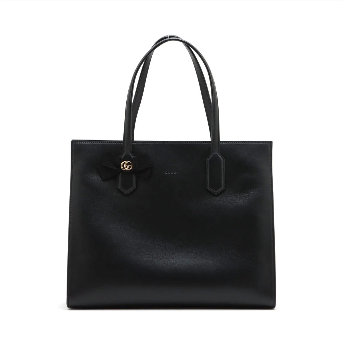 極美品 高級 GUCCI シマ トートバッグ ハンドバッグ ブラック レザー