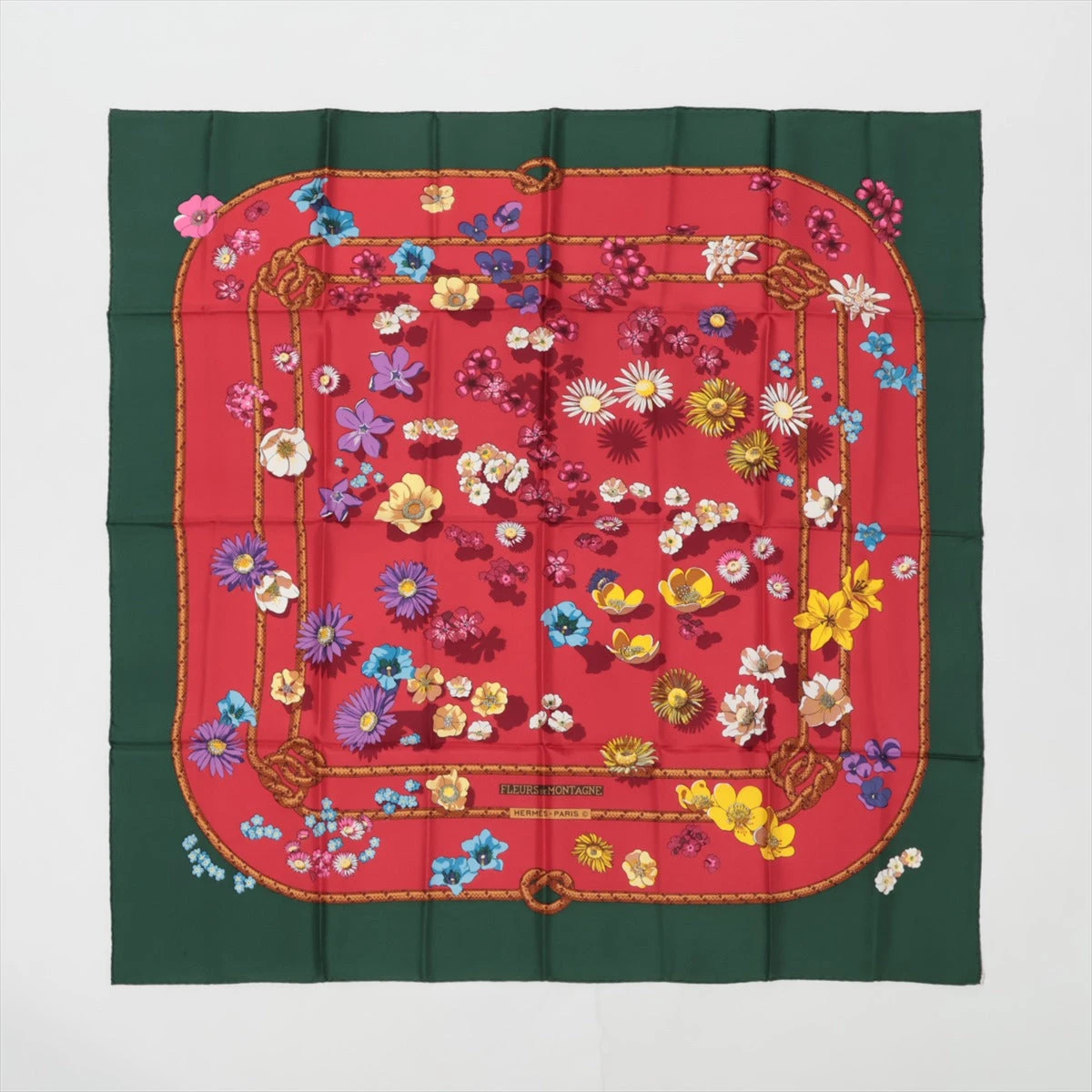 エルメス カレ90 FLEURS DE MONTAGNE スカーフ シルク レッド