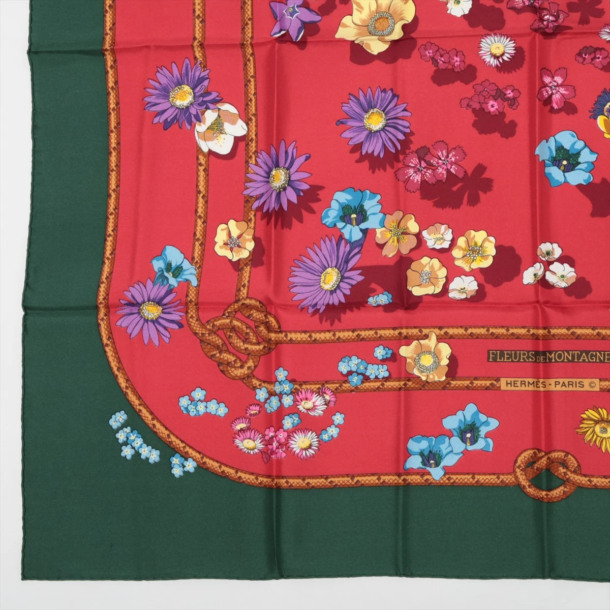 エルメス カレ90 FLEURS DE MONTAGNE スカーフ シルク レッド