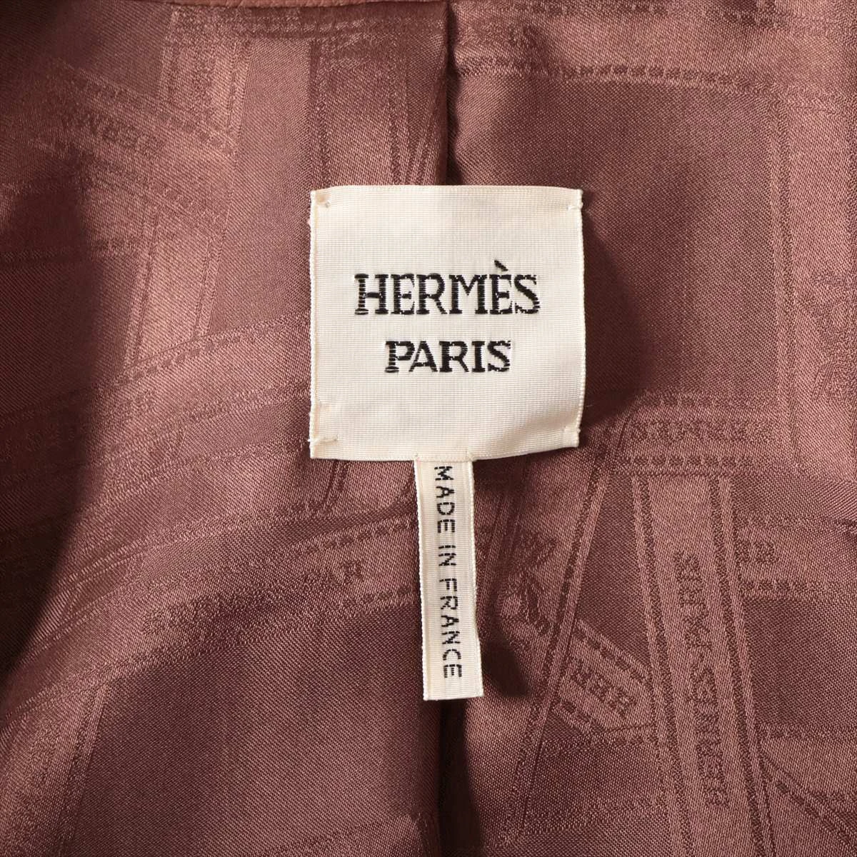エルメス レザー×シルク レザージャケット 38 レディース ブラウン 