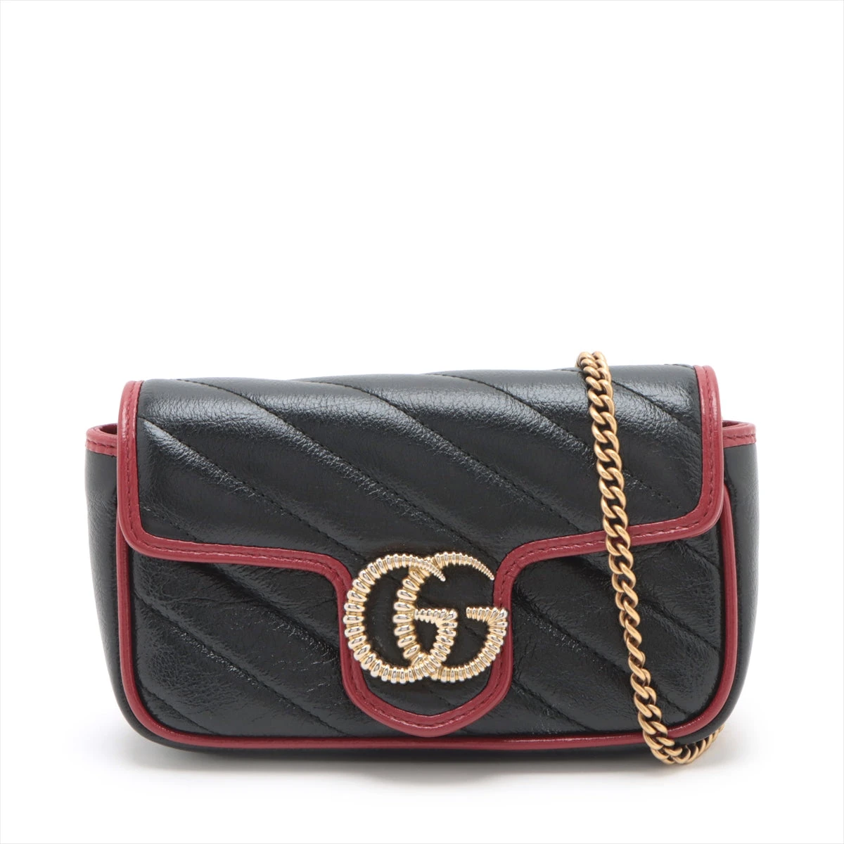 グッチ GGマーモント レザー チェーンショルダーバッグ ブラック