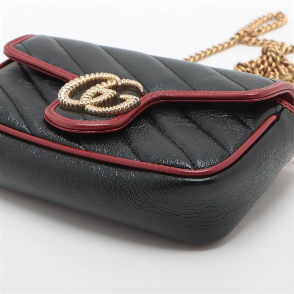 グッチ GGマーモント レザー チェーンショルダーバッグ ブラック