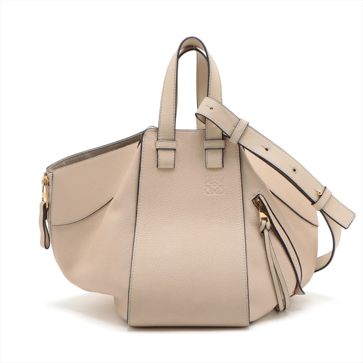 T1463 良品☆ ロエベ 2way メッシュ&レザー ハンドバッグ ベージュ ロエベ ハンモック ドローストリングミニ レザー 2WAY