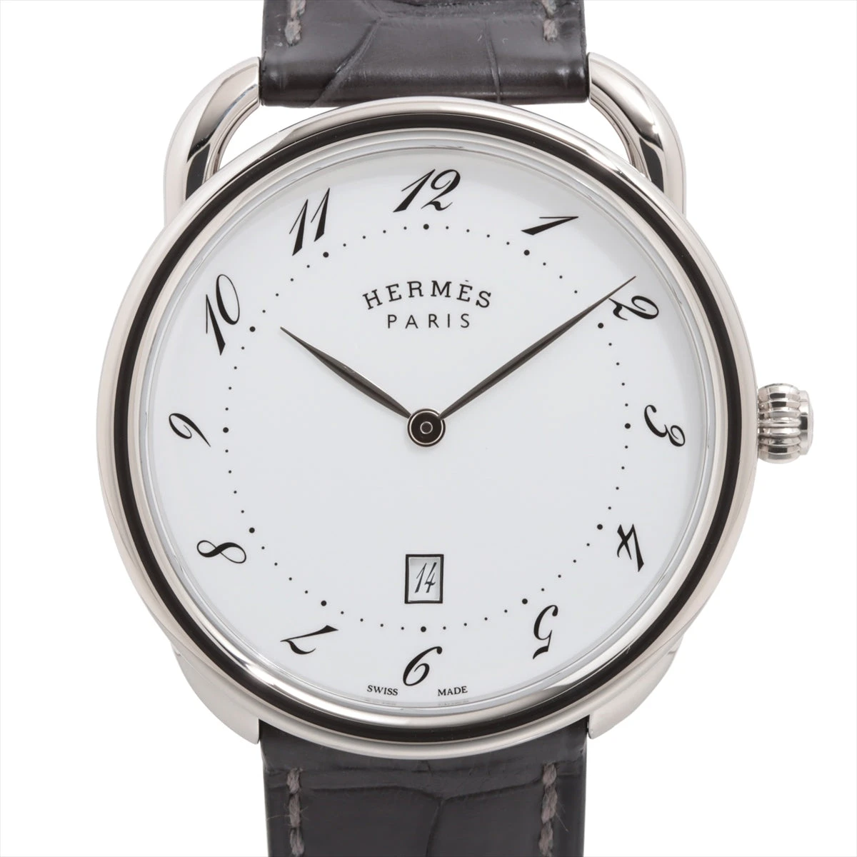 HERMES クォーツ腕時計 白レザー