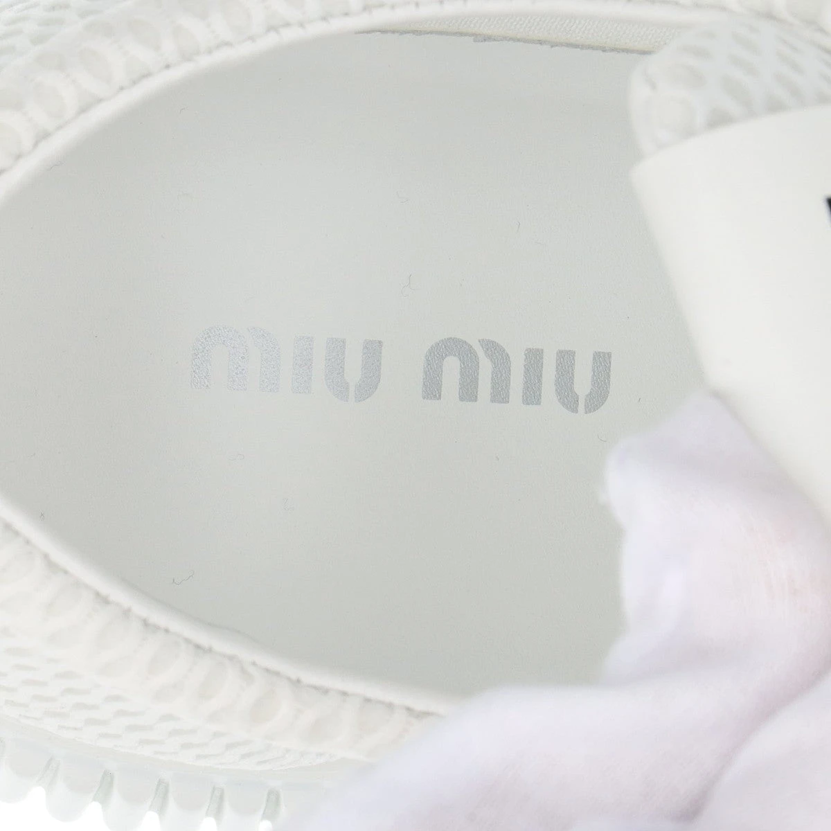 みう ミュウミュウ メッシュ×レザー スニーカー 38 レディース